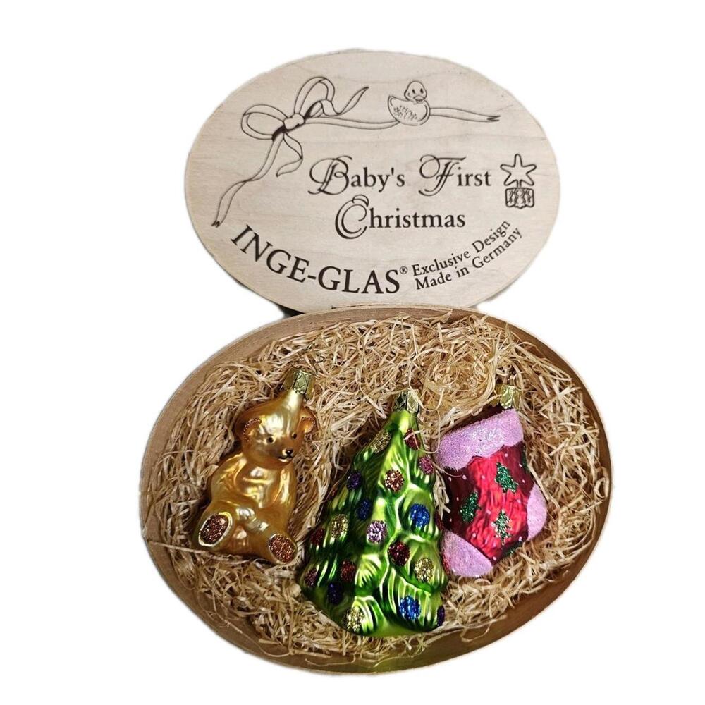 Baby's First Christmas Inge-Glas 3 Ornament Set in Gift Box - Picture 3 of 4